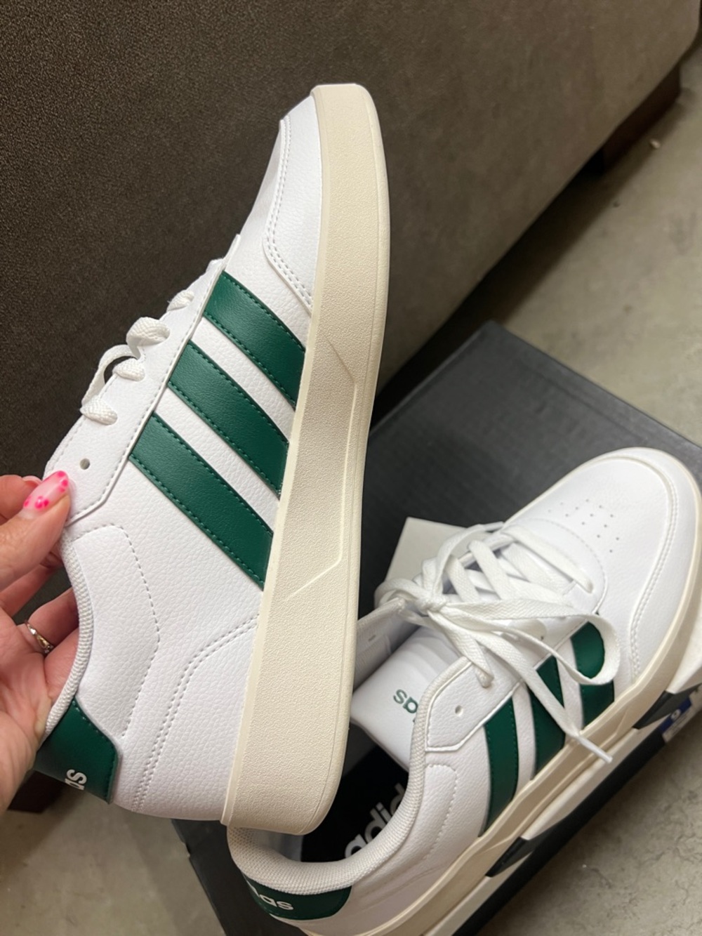adidas White Sneakers with Green Three-Stripes - Picture 3 of 6